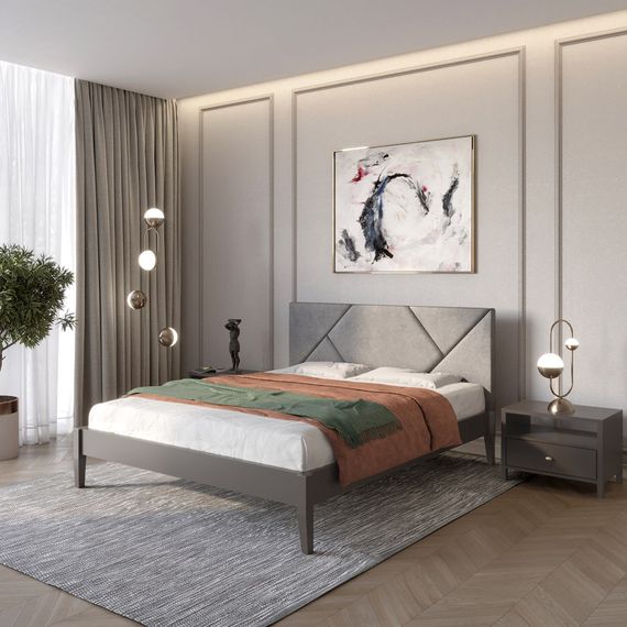 Двоспальне дерев&#039;яне ліжко Mebigrand Нью-Йорк ДК Графітовий (RAL9011)/Аляска 93 (Сірий) 140х190 см (MBG-10424)