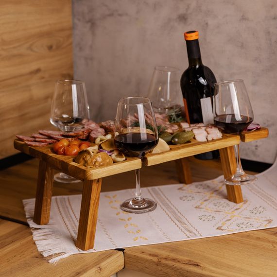 Винний столик-менажниця з дерева 50×30 см прямокутний на ніжках дуб BWS500180 | Зображення 8