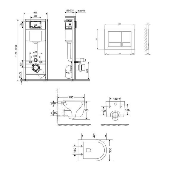 Готове рішення Qtap для ванної кімнати: підвісний унітаз Taurus Ultra Quiet 485×360×350 + комплект інсталяції Nest 4 в 1 | Зображення 1