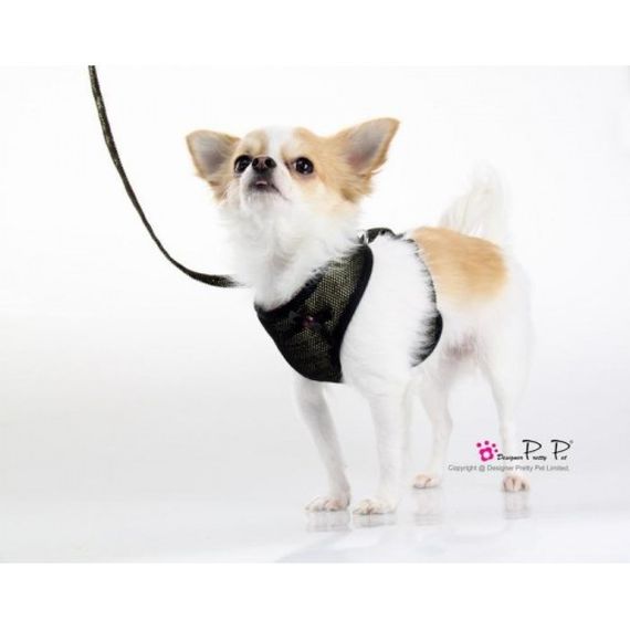 Шлея для собак Pretty Pet тканевая, нейлоновые ремешки, с поводком Bling-bling, золотой | Зображення 1