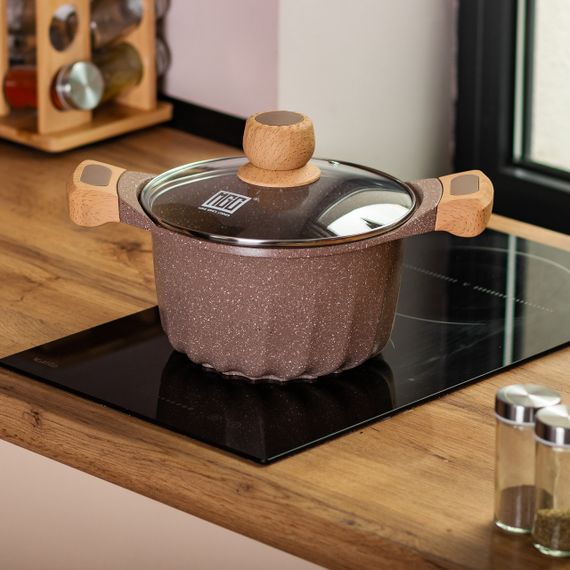 Алюминиевая кастрюля объемом 3 литра с крышкой Ø 20 см, мраморное антипригарное покрытие MGC кофейного цвета | Зображення 4