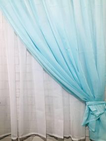 Коротка тюль з шифону 280х150 см білий з блакитним на кухню / спальню / вітальню