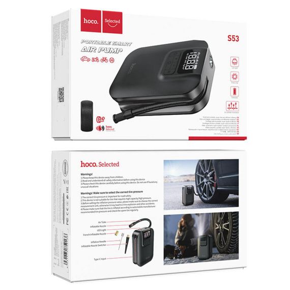 Автомобільний насос HOCO S53 Breeze portable smart air pump Black | Зображення 6