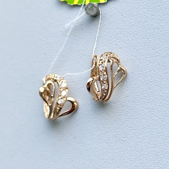 Золоті жіночі сережки гілочки з фіанітами ажурні, 585 проби | Зображення 8