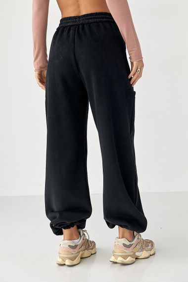 Однотонні теплі спортивні штани із затяжками внизу - чорний цвет, XL (є розміри) | Зображення 1