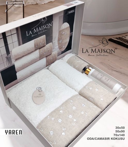 Подарунковий набір рушників La Maison, 3 шт. з ароматом Yaren | Зображення 1