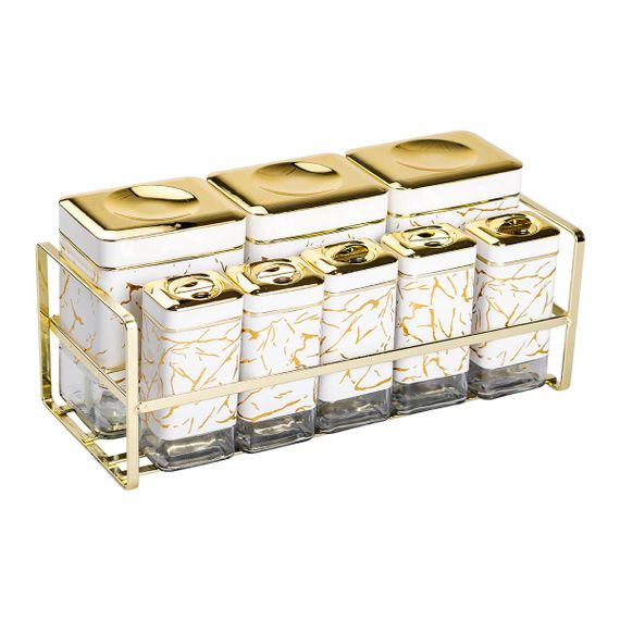 Набор для приправ и специй на подставке 8 штук с крышками Белый HP-1365 | Зображення 1