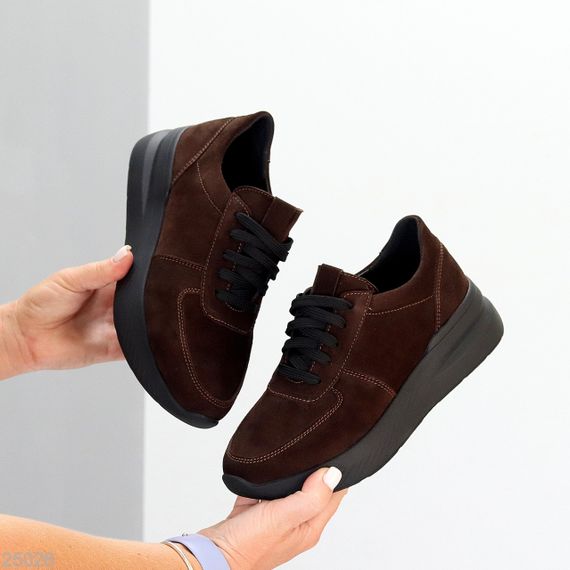 Замшеві кросівки в модному шоколадному відтінку натуральна замша, топова модель 37