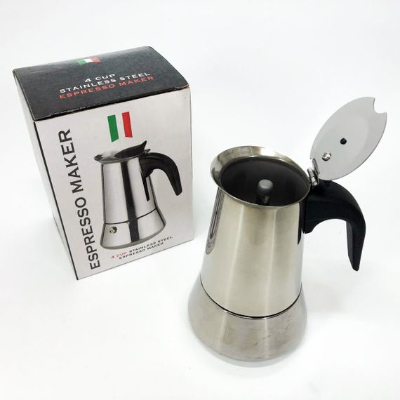 Кавоварка гейзерна з нержавіючої сталі UNIQUE UN-1901 180 мл, Гейзер для варіння кави гейзерна кавоварка | Зображення 1