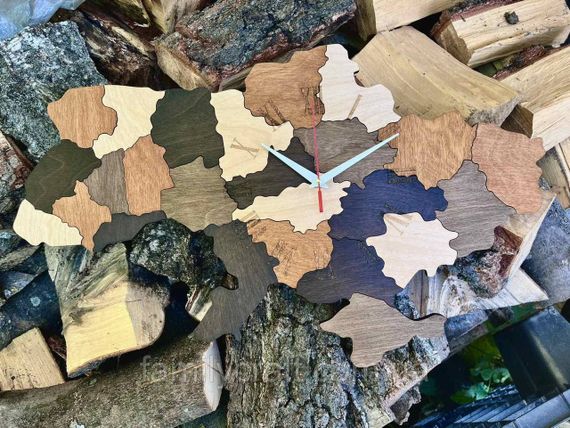 Настінний годинник Карта України з фанери Патріотичний дерев'яний годинник | Зображення 3