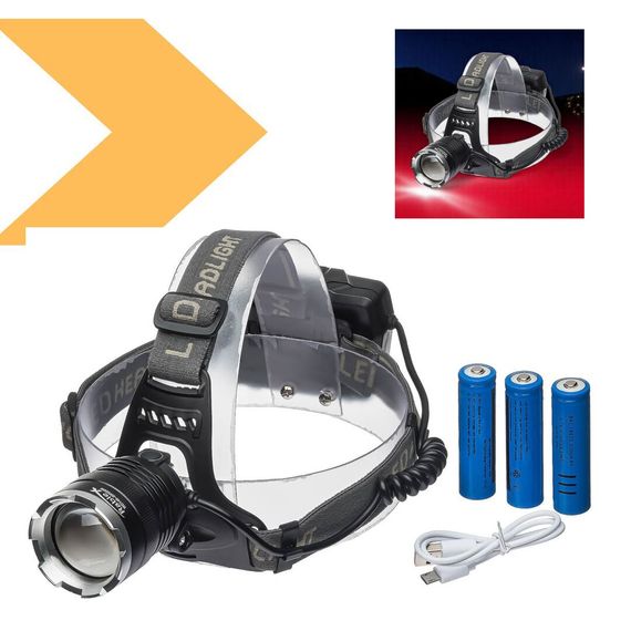 Налобний ліхтар XPRO 2199-T6 з потужним світлодіодом, зарядка Type-C, зум та шипи (47469-2199_193) | Зображення 1