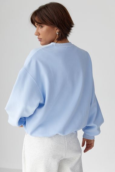 Утеплений світшот із написами - блакитний цвет, ONE SIZE (є розміри) | Зображення 1