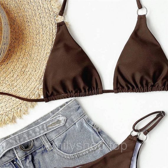 Раздельный купальник-бикини с кольцами на завязках шторки с мягкой чашкой, MBk870, цвет коричневый, размер S | Зображення 2