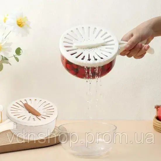 Двухслойная дренажная корзина / Миска для очистки фруктов с ситечком | Зображення 4