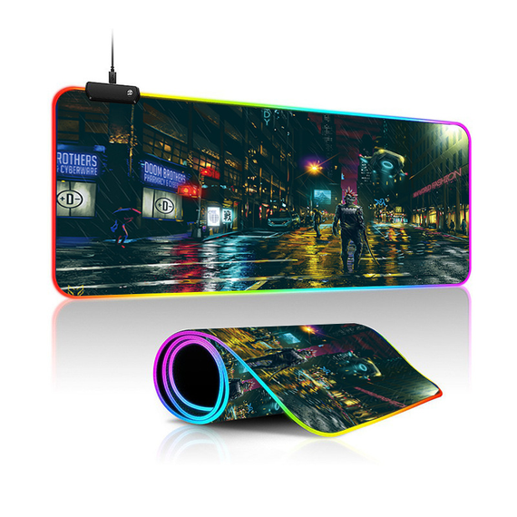 Игровая поверхность для мышки LED  подсветка Киберпанк город 800*300*4 мм 1101