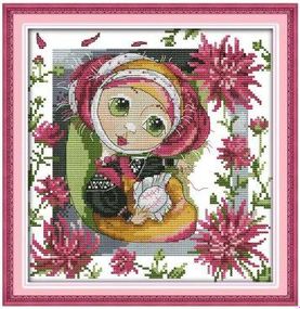 Набір для вишивання за нанесеною на канву схемою "Flower embroidery hobby girl". AIDA 14CT printed 27*28 см