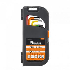 Набір торцевих і шестигранних ключів Bradas з кулястим наконечником HX 1,5-10 мм TX 10-50 18 шт, довгий (DIY-HKBT42-LO/BOX)