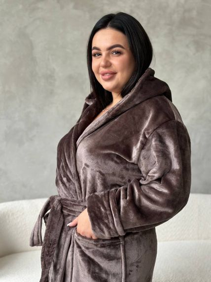 Теплий жіночий шоколадний халат PLUS SIZE | Зображення 7