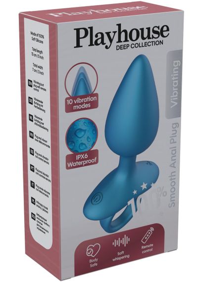 Анальна пробка з вібрацією та пультом Playhouse Smooth Anal Plug, синя, 13 × 4,5 см Sex Aura | Зображення 8
