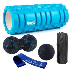 Набір для масажу та йоги Паверплей PP_4096 (Ролик 33*14 + 2-ва мячі) Blue + резинка 7.5 кг.