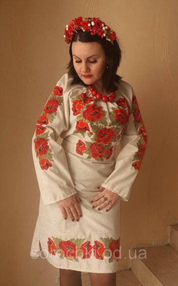 Сукня жіноча з вишивкою , квіти , "маки червоні" . | Зображення 1