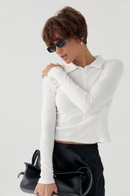 Укорочений лонг-поло із блискавкою на горловині - білий цвет, L (є розміри)