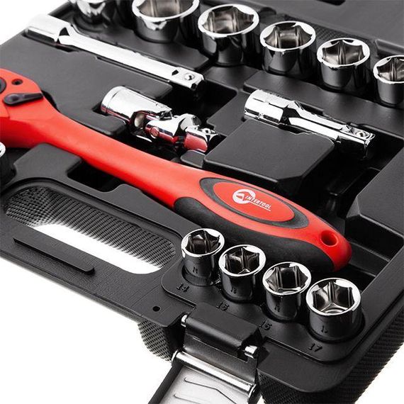 Набір інструментів, проф., 1/2", Cr-V, 21 од., головки: 10-32 мм, кейс INTERTOOL ET-6021 | Зображення 2