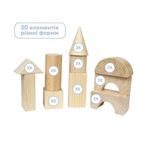 Дерев'яний конструктор "Будівельний набір" 900833, 30 деталей | Зображення 1