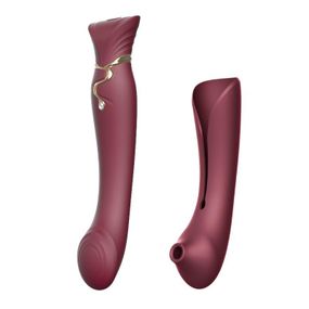 Смартвібратор 3в1 Zalo — Queen Wine Red, пульсівна перлина та вакуум, кристал Swarovski Sex Aura