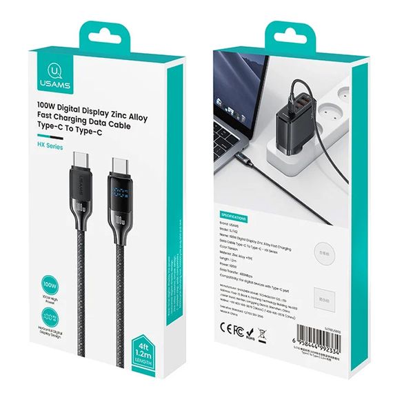 Дата кабель Usams US-SJ742 Digital Display HX Ser. Type-C to Type-C 100W (1.2m) Tarnish | Зображення 5
