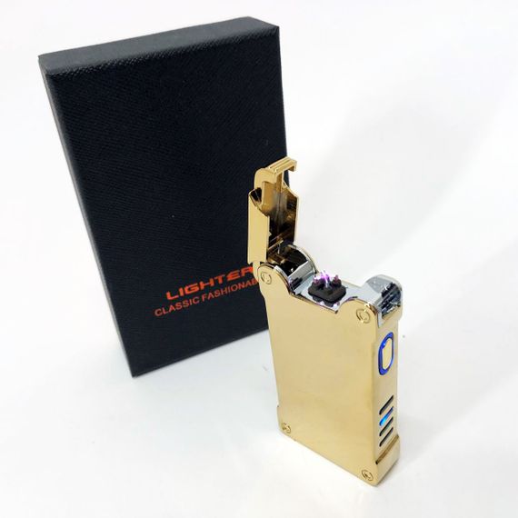 Дуговая электроимпульсная зажигалка с USB-зарядкой фонариком LIGHTER HL-437, Юсб зажигалка. Цвет: золотой | Зображення 5