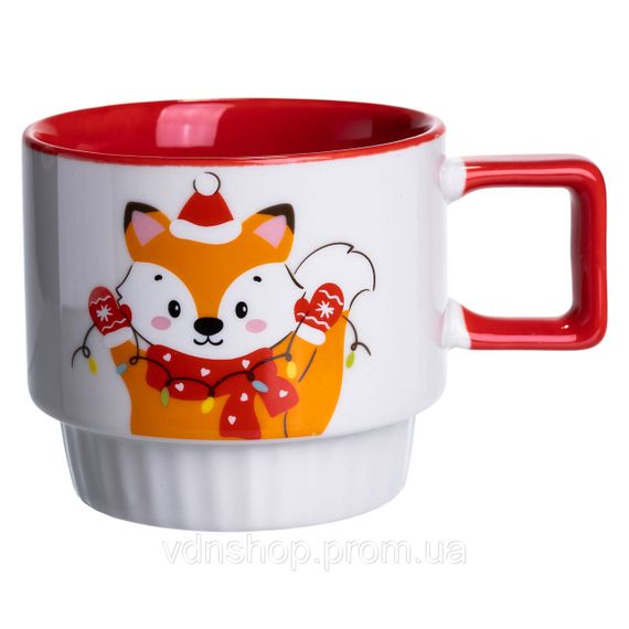 Новорічна порцелянова Новорічна лисиця 400 (мл) Біла з червоним Yiwu FM-CS-50L | Зображення 1