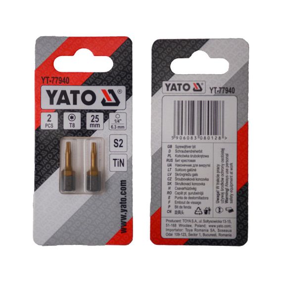 Насадка викруткова біта TORX T8 х 25 мм 2 штуки YATO YT-77940