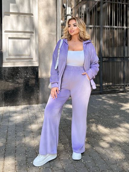 Женский велюровый спортивный костюм больших размеров штаны палаццо МТ317 цвет сиреневый, размер 50/52 | Зображення 2