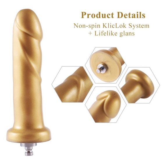Золотий фалоімітатор Hismith 6.8″ Golden Silicone Dildo, система KlicLok | Зображення 1