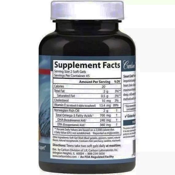 Омега 3 Carlson Labs Teens Smart Catch 90 Soft Gels | Зображення 1