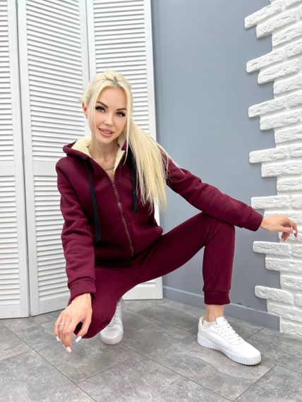 Женский теплый спортивный костюм на меху, GF5799 цвет бордовый, размер 42/44 | Зображення 1