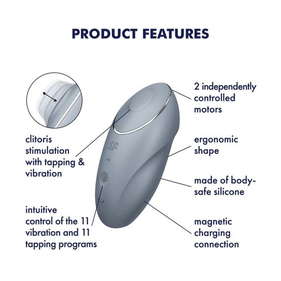 Вибростимулятор-пульсатор Satisfyer Tap & Climax 1 Bluegrey, эффект постукивания пальцем, 2 мотора sexstyle | Зображення 6