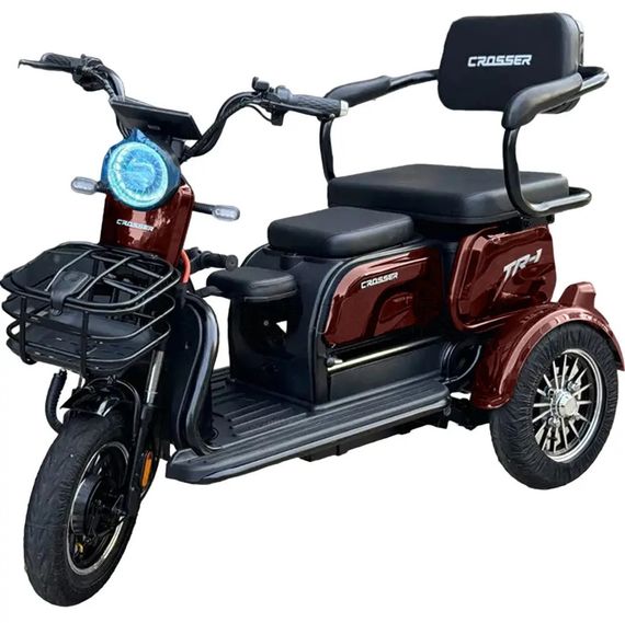 Електротрайк Crosser TR-1 1500W 72V 20Ah, триколісний електроскутер, до 55 км, для дорослих та літніх Коричневий | Зображення 1
