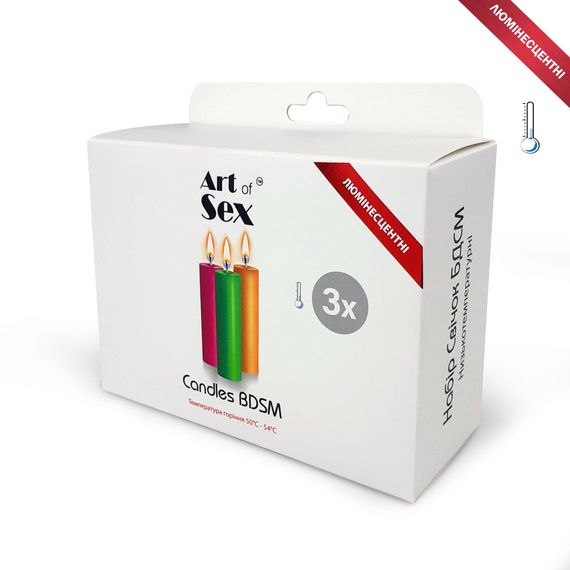 Набір свічок воскових Art of Sex size S 10 см (3 шт), низькотемпературні, люмінісцентні Різнокольорові | Зображення 4