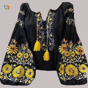 Рубашка Украинская вышиванка  33078 цвет чёрный размер M/L