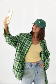 Сорочка в клітинку з необробленими краями - салатовий цвет, ONE SIZE (є розміри)