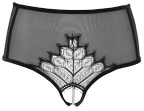 Розкішні трусики з розрізом та перлиною ниткою Bracli Kyoto High Waist Brief, Чорний, L, L