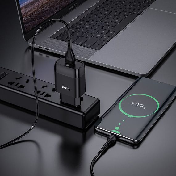 СЗУ Hoco C72Q Glorious QC3.0 18W (1USB-A) + кабель USB to MicroUSB Черный | Зображення 4
