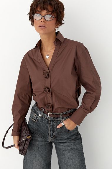 Класична сорочка з трояндами на ґудзиках - коричневий цвет, ONE SIZE (є розміри) | Зображення 4
