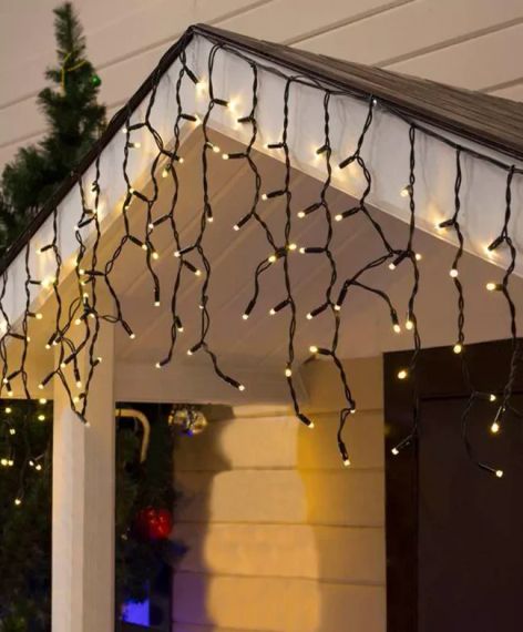 Гірлянда зовнішня ICICLE "бахрома" 100 LED 5м*0,7м, теплий білий, чорний дріт