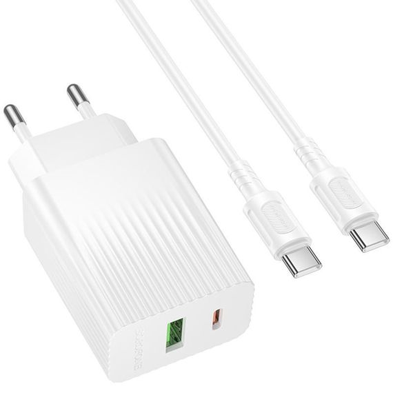 МЗП Borofone BAS76A Source PD30W+QC3.0 (1USB-A/1C) + кабель Type-C to Type-C White | Зображення 1