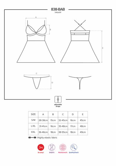 Еротичний мереживний комплект із сіточкою Obsessive 838-BAB-1babydoll & thong black, чорний, пен, S/M | Зображення 7