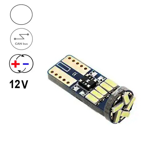 Автолампа світлодіодна T10/W5W, цоколь W2.1x9.5d, 4014 х 15 smd, білий, 12 В, обманка, біполярна | Зображення 1