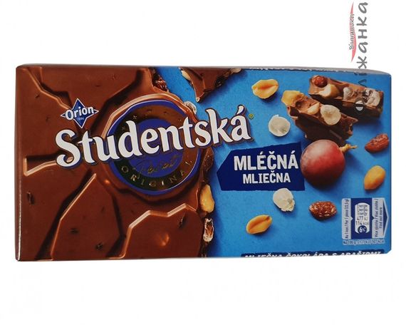 Шоколад молочний з арахісом і родзинками Studentska Mlecna, 180 г, Чехія